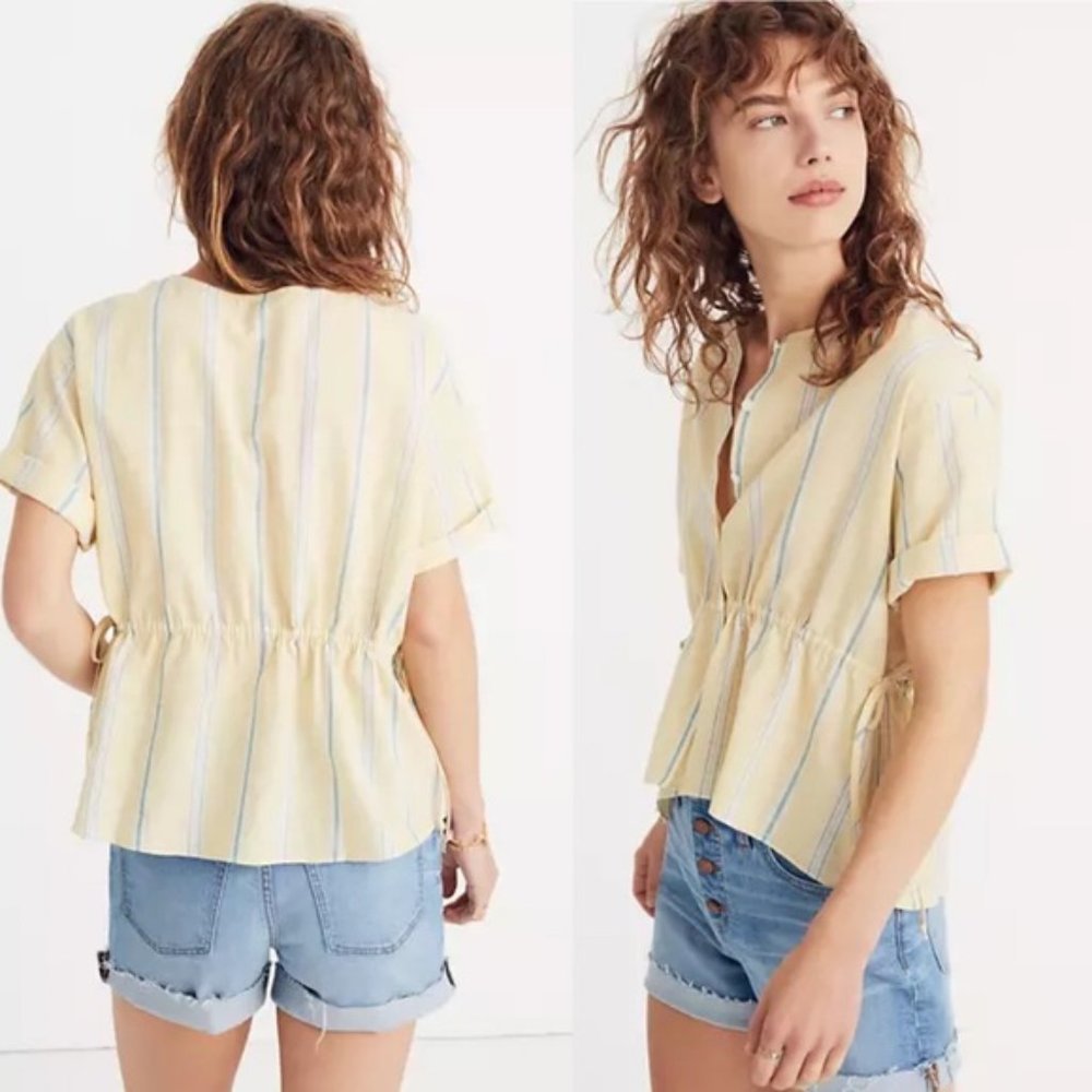 Madewell Drawstring Waist Shirt Atlantic Stripe Yellow Size XL